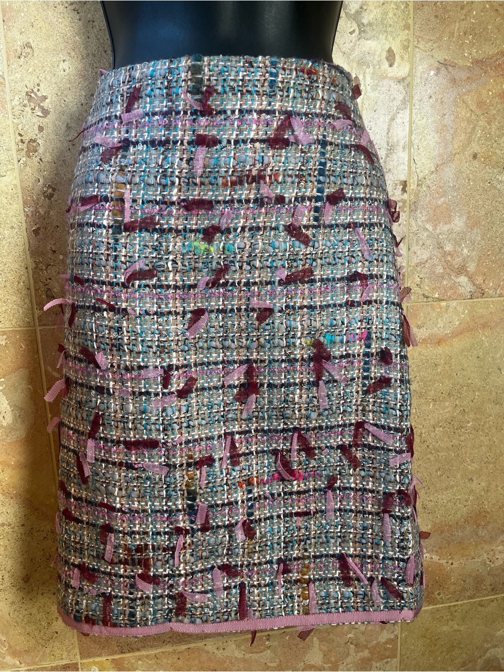Tibi Multi-Color Tweed Mini Skirt with Pink Accents